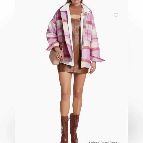 NWT Ena Pelly Lined Ophelia Wool Shacket in Spiced Coral Check, oversized size 8 - Picture 8 of 15